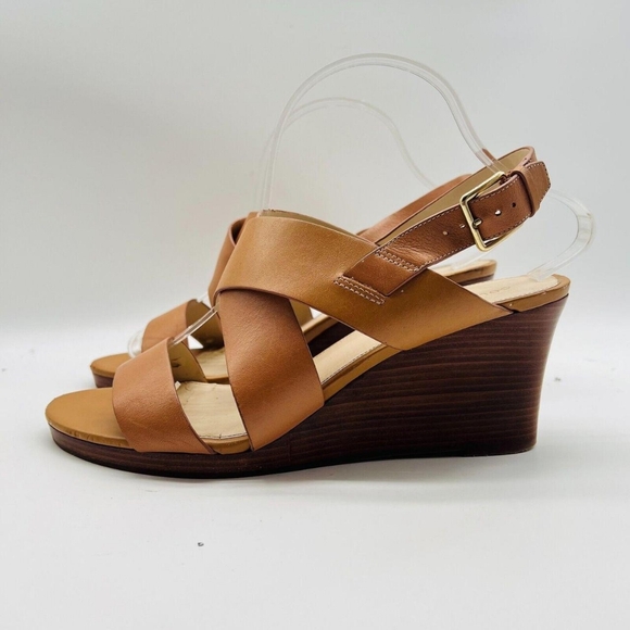 Cole Haan Women's Brown Leather Wedge Ankle Strap Sandals - Picture 2 of 8